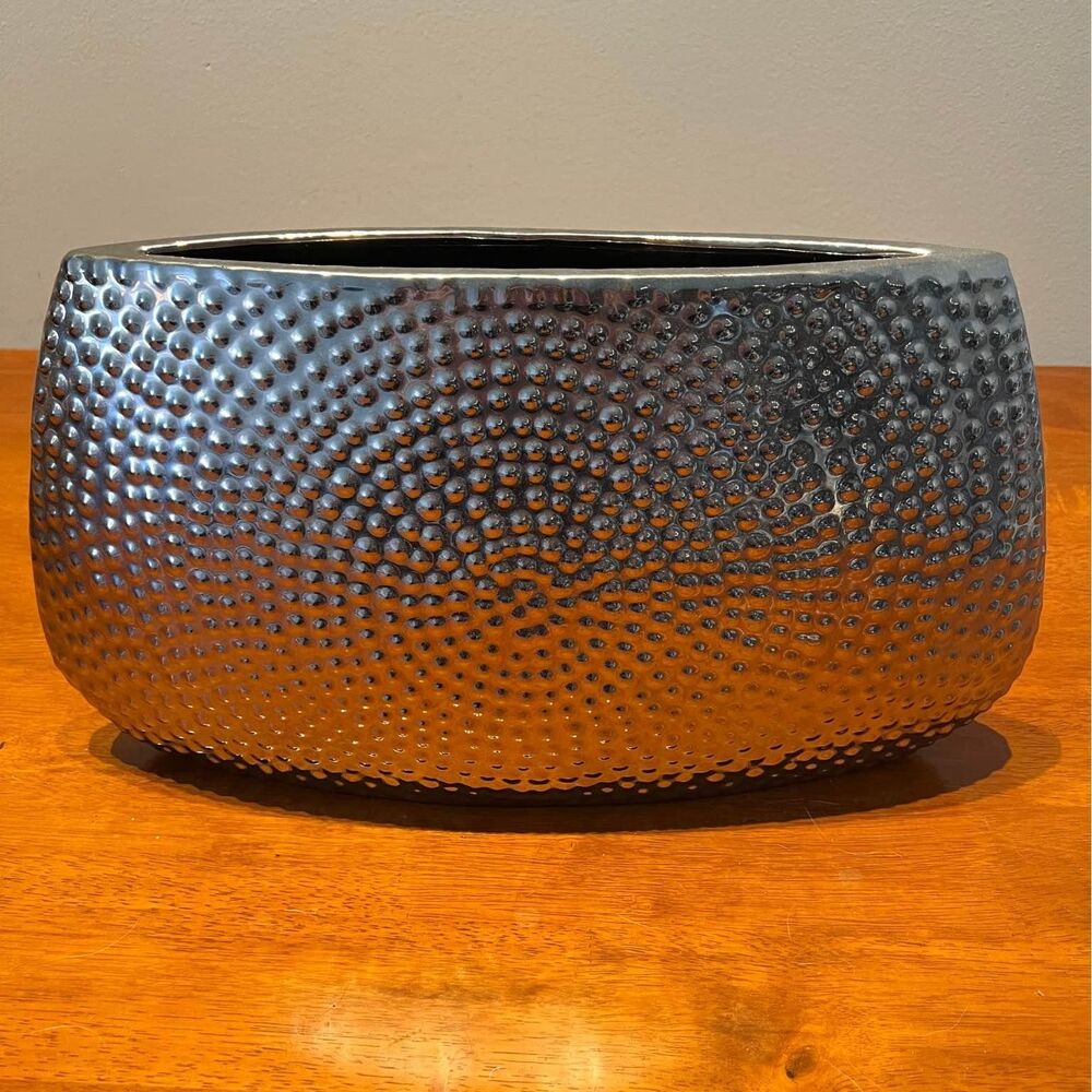 Ceramic Elliptical Vase With Pimpled Pattern, Large, Silver